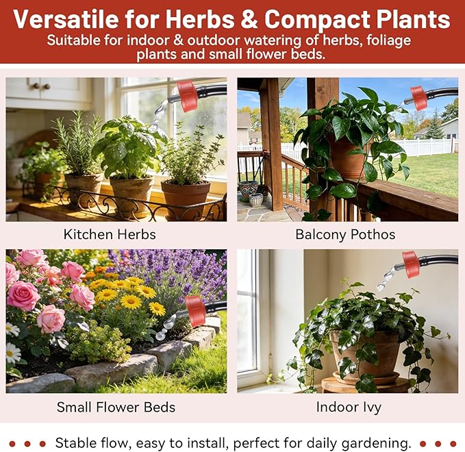 50 PCS 0.75 GPH Pressure Compensating Drip Irrigation Spot Watering Dripper, Balanced Flow Drip Irrigation Emitters Heads Irrigation Drippers Parts for Indoor Outdoor Compact Plant Gardens