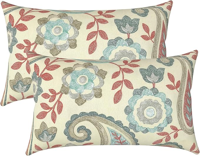 LVTXIII Outdoor/Indoor Lumbar Pillows, Decorative Patio Lumbar Cushions, Fluffy Water Repellent Garden Cushions for Home Patio Coach Sofa Use, 12×20 Inch, Pack of 2, Paisley Vintage