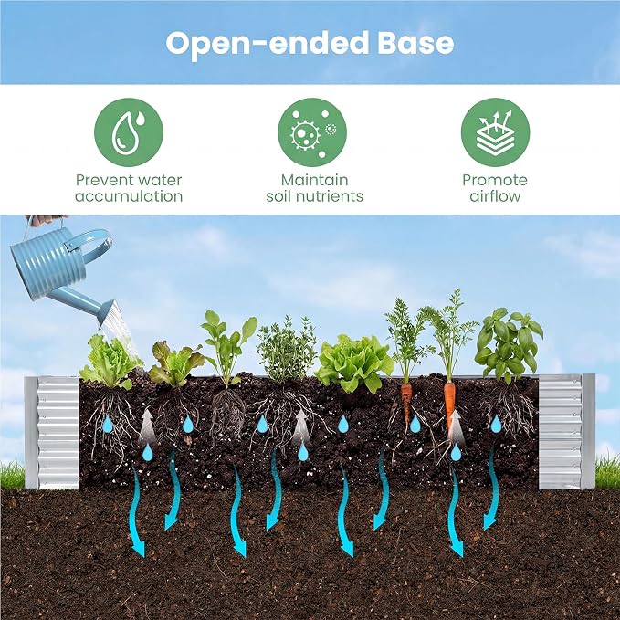 HAPPYGRILL Raised Garden Bed with Cover, Galvanized Metal Planter Box Kit w/2 Large Zipper Mesh Screen Windows, Outdoor Raised Beds for Gardening, Flowers, Vegetables (Silver)
