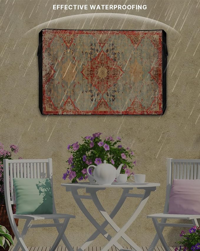 Outdoor TV Cover Waterproof Weatherproof 48 to 50 Inch, Retro Murals Wallpaper Medieval Turkish Patterns Outside TV Covers with Zipper Flap, TV Screen Protectors for LED LCD OLED Television