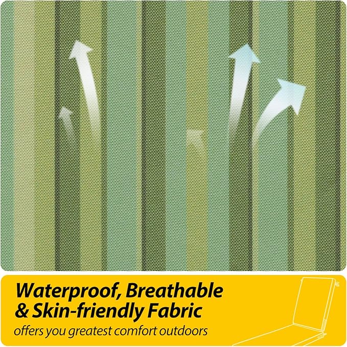 AAAAAcessories Outdoor Chaise Lounge Cushions, Fade-Resistant, Waterproof Patio Furniture Replacement Cushions, 74" x 23" x 3", Set of 2, Mossy Forest Stripe