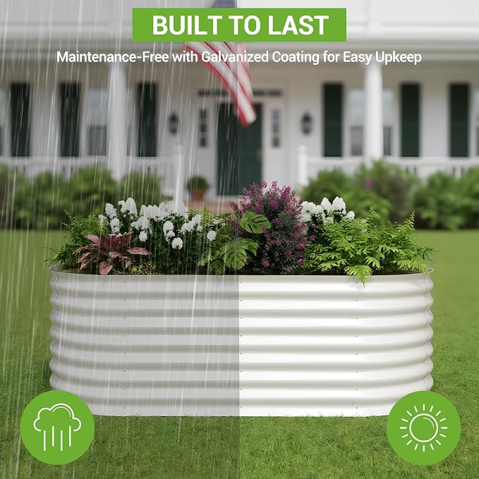 IDEALHOUSE 8x4x2 Ft Galvanized Metal Raised Garden Bed, 24-Inch Tall Outdoor Planter Box for Vegetables, Flowers & Herbs, Rust-Resistant Garden Beds for Backyard, Patio or Balcony, Beige
