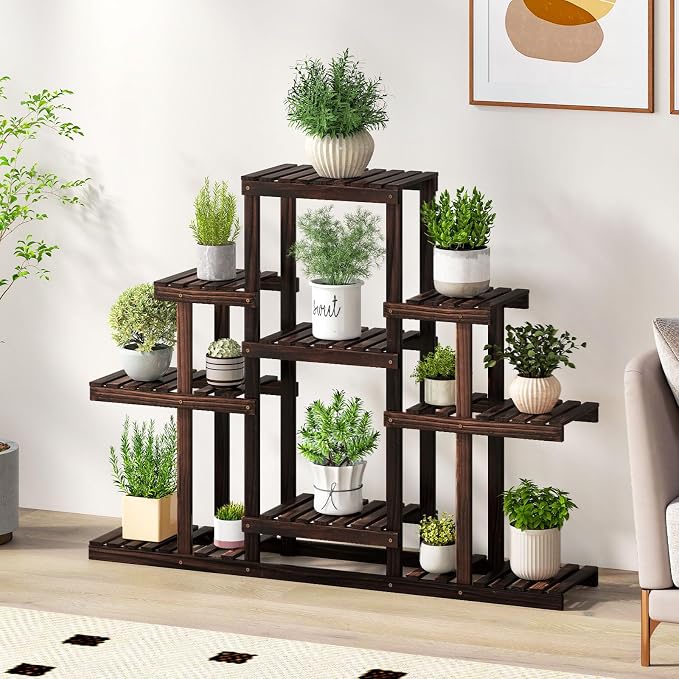 Giantex Plant Stand Indoor & Outdoor, 6 Tier Wood Flower Pot Stand for Multiple Plants, Plant Holder Display Rack, Ladder Storage Rack Plant Shelf for Living Room Balcony Garden Patio