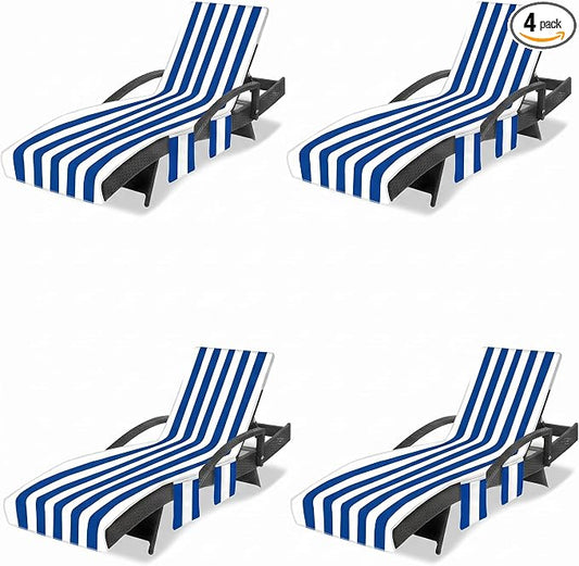 4 Pack Lounge Chair Towel Covers Leaf Beach Chair Covers with Pockets Absorbent Microfiber Chaise Lounge Slipcover for Patio Pool Sun Lounger, 83 x 29.5 Inch