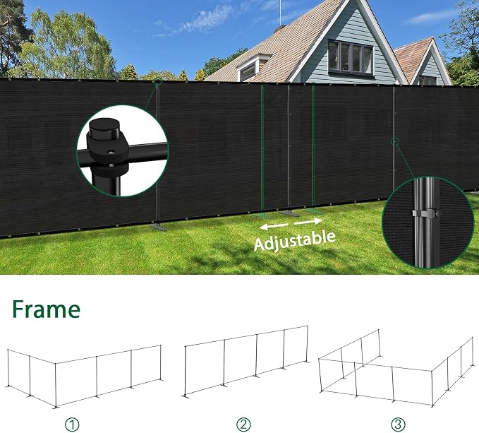 6'Hx103'W Outdoor Freestanding Privacy Screen Fence Panels with Iron Poles, Mesh Shade Net Cover Temporary Fencing for Patio Backyard Garden Deck, Black