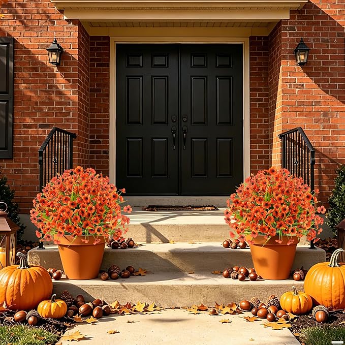 Grooy 2 Pack Artificial Fall Yellow Flower Topiary Balls for Outdoor | UV Resistant PE Material, Realistic Flush Flower Appearance, Zero Maintenance, Durable Ground Spike, Decor for Indoor&Outdoor