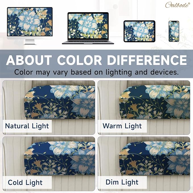 CALBODE 12Pcs Stretch Patio Cushion Cover, Printed Couch & Sofa Slipcovers for Patio Furniture Cushions Washable Reusable Couch Covers Replacement for Autumn Winter (Dark Blue Floral, Cover Only)