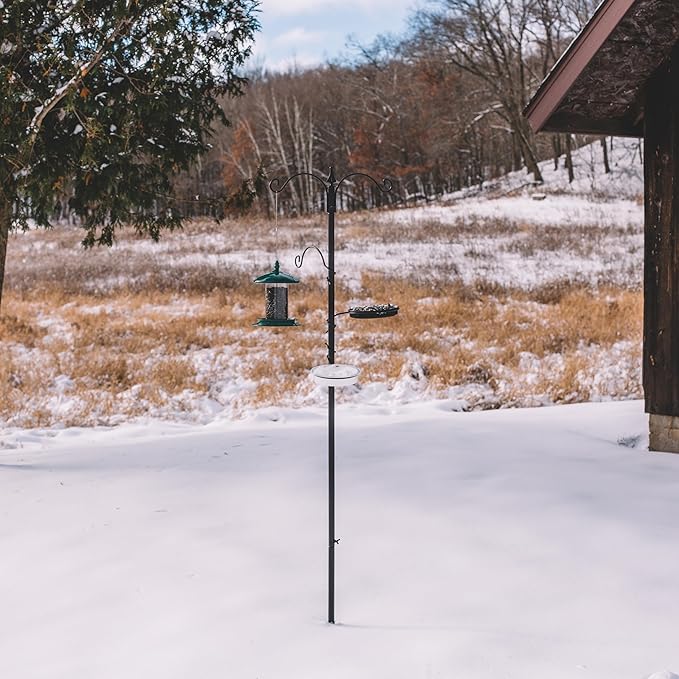 Backyard Expressions Bird Feeding Station Kit - 75" Bird Feeder Pole with 5 Prong Base and Stand for Outdoors - Black
