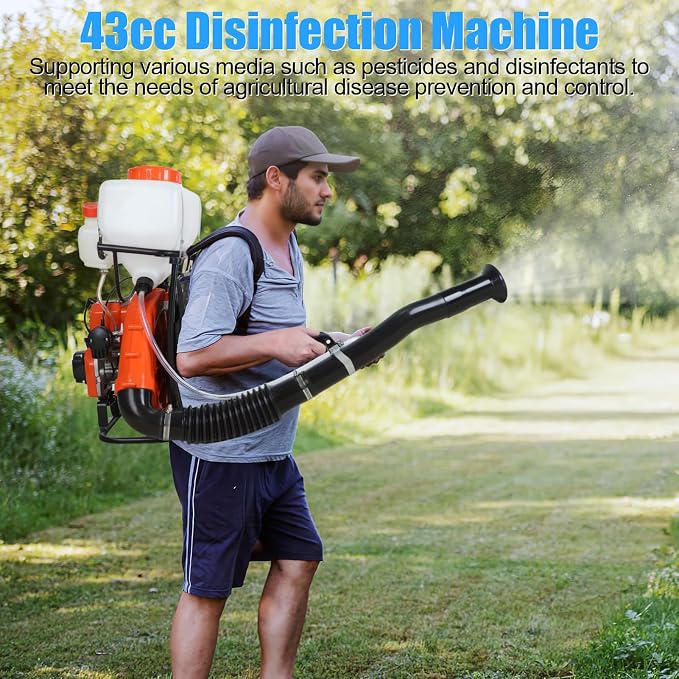 43cc Gas Powered Backpack Fogger, 20l Cold Mosquito Sprayer with 2.13kw 7500rpm Engine, Mosquito Insect Control Fogger Outdoor, Backpack Sprayer for Lawn Garden Farming Orange