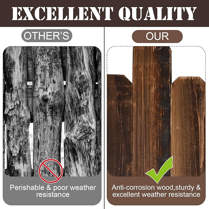 Bucherry 4 Pcs Wood Garden Edging Border No Dig Landscape Edging Anti Corrosive Lawn Picket Fence with Gloves Decorative Flower Bed for Yard Patio Pathway Tree Outdoor 7.9 x 47 Inch