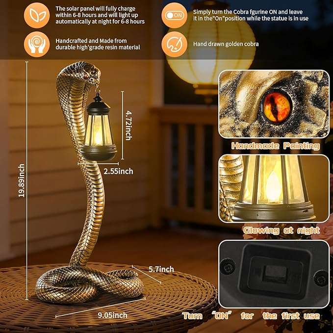 Halloween Decor Solar Snake Garden Statue,19.89'' Snake for Yard Lawn Garden Patio Scary Halloween Decorations,Indoor Haunted House Prop and Home Party Decor