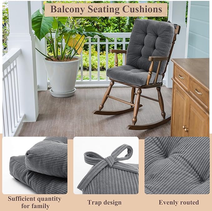 Juexica 4 Set Outdoor Patio Chair Cushions Corduroy Seat High Back Tufted Pillow Replacement Rocking Patio Chair Pads for Outdoor Indoor Home Office(Dark Gray)