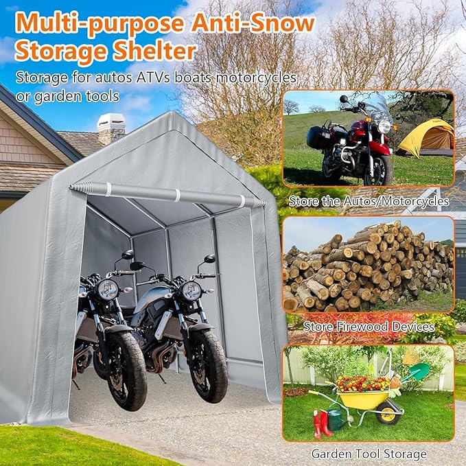Carport 10x15 ft Heavy Duty Portable Garage, Car Canopy with Removable Doors, Portable Shed Car Shelter, All-Season Tarp for Boat Truck Motorcycle