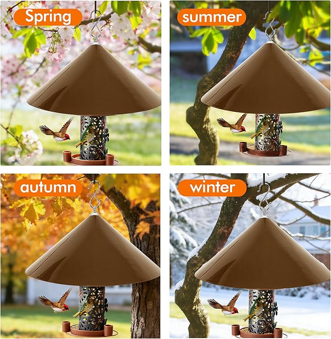 Bird Feeder Rain Guard,Squirrel Baffle,Squirrel-Proofs for Outside Shepherd's Hooks,Hanging Baffle for Feeder Pole 19-Inch (Brown)