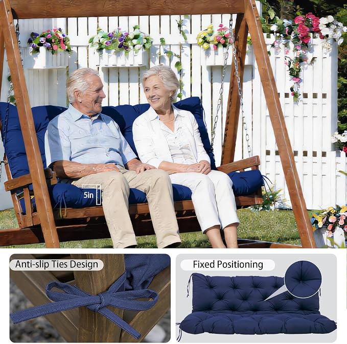 Premium 5" Thicken Porch Swing Cushions Waterproof 3 Seater Replacement Cushions with Backrest and Adjustable Straps, Outdoor Furniture Cushions for Patio, Garden(40×40×5inch)