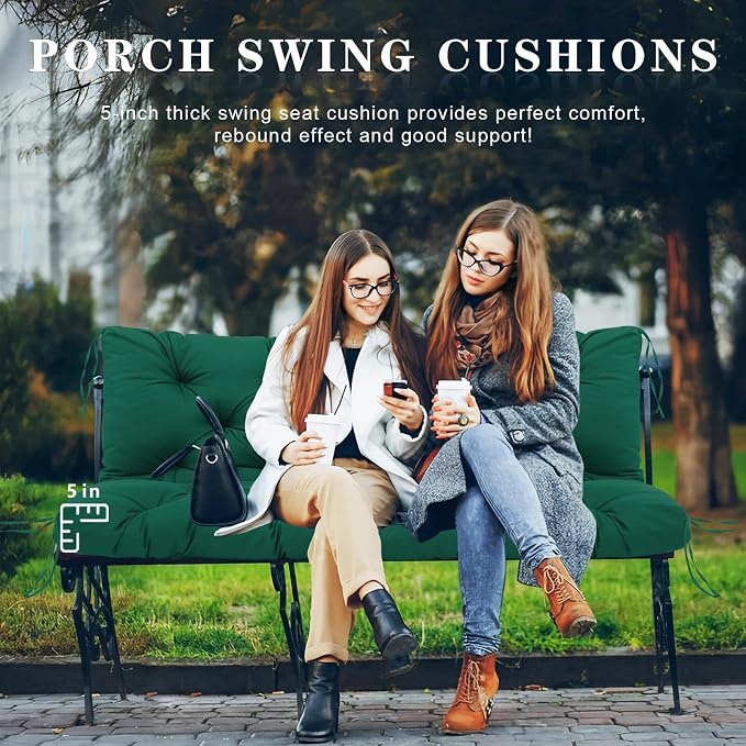 Porch Swing Cushions Outdoor, 5 Inch Thick Waterproof 2-3 Seater Replacement Swing Cushion with Backrest and Anti-Slip Ties, Perfect for Porch, Patio, Garden, Outdoor Bench Furniture, 40×40×5 Inch