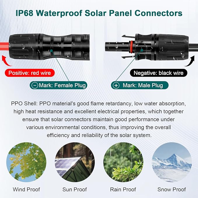 Solar Panel Extension Cable - 8AWG 75FT Solar Wire with Female & Male Waterproof Connector PV Wire for RV, Photovoltaic Systems, Home, Boat, Solar Panels, Car(75Feet Red + 75Feet Black)