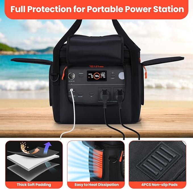 Portable Carrying Bag Compatible with Jackery Explorer 1000 V2, Soft Power Station Storage Case with Padding, Generator Covers with Side Zipper, Multi-Pocket, Shoulder Strap, 13.78*10.23*10.8in
