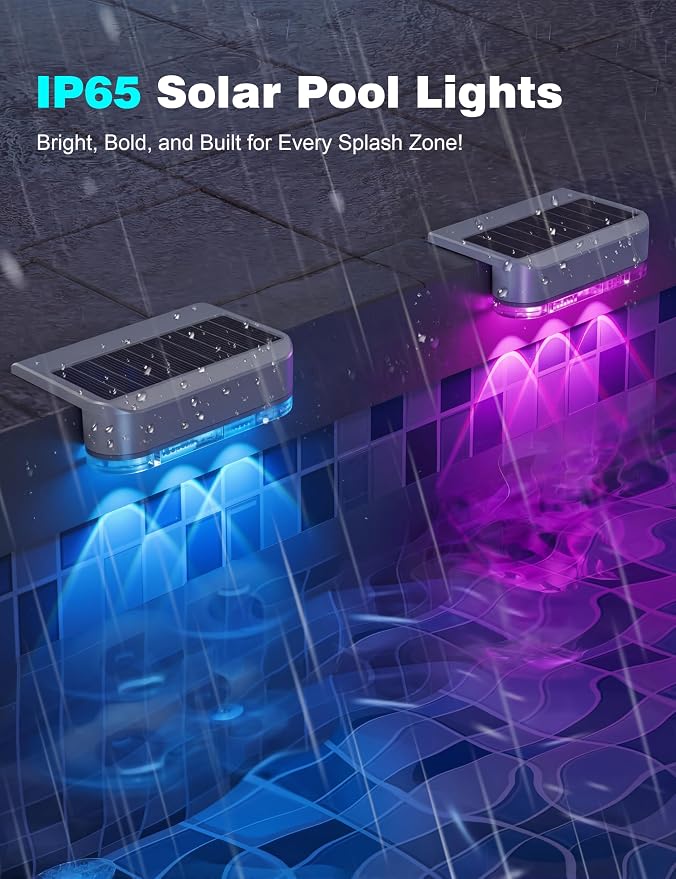 APONUO 6 Pack Solar Pool Lights, Pool Solar Lights for Above Ground Pools, RGB Color Changing, IP65 Waterproof Solar Pool Lights for Inground Pool, Pond, Fountain, Yard