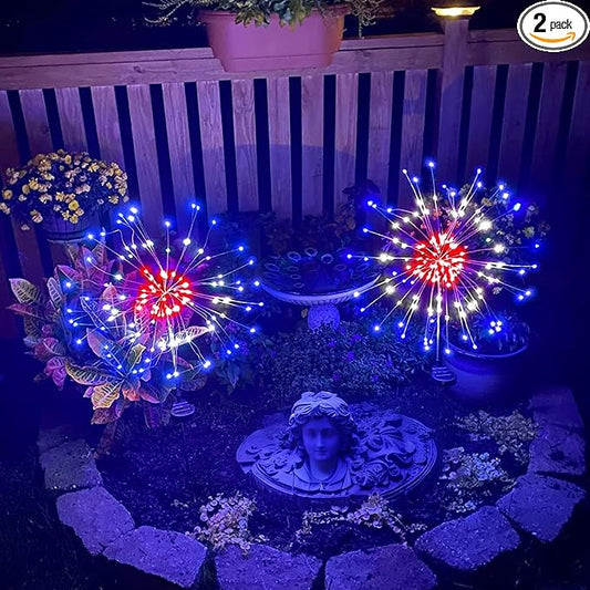 Anordsem Solar Garden Lights Outdoor: Bendable Copper Wire with 120 LED Firework Beads - Red Waterproof DIY Fairy Decorations for Yard Patio Path - Gifts for Women Mom Homeowners