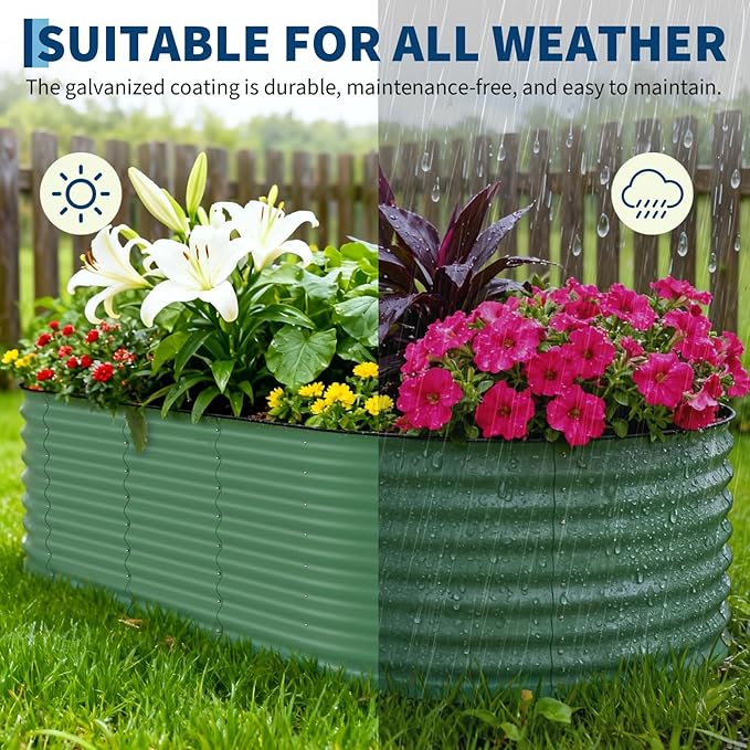 GarveeLife 2 Pcs Raised Garden Beds Outdoor 8x4x2 ft - Galvanized Steel Planter Box for Vegetables, Flowers, Rust-Resistant, Easy Assembly Raised Beds, Durable Planters for Outdoor Plants, Green
