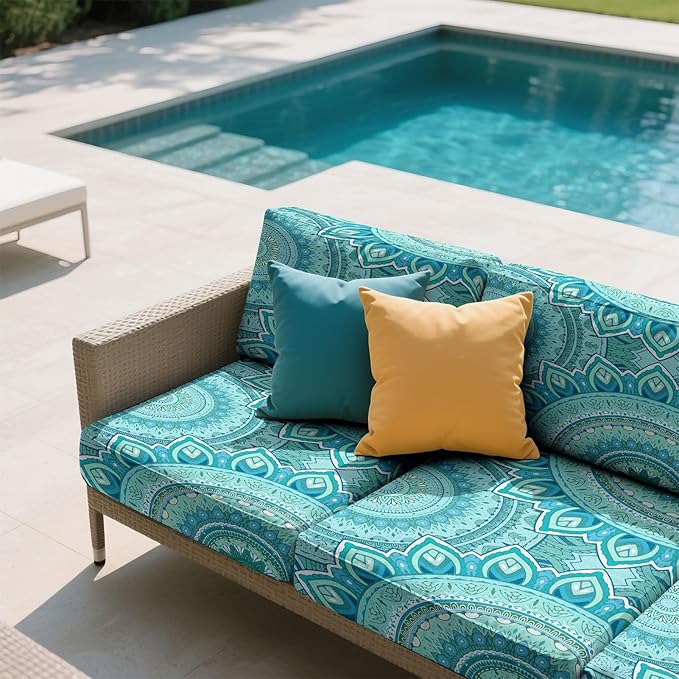 pickyNproud 8Pcs Patio Cushion Covers Stretch Outdoor Couch Cushions Slipcovers Replacement Washable Furniture Protector with Elastic Bottom Sofa Chair Seat Cover, Teal