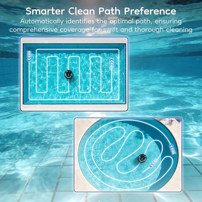 Robotic Pool Cleaner, Powerful Robotic Cleaner with Dual Suction Inlets, Cordless Automatic Pool Cleaner for In-Ground & Above Ground Pools, 130-Min Runtime, Lightweight Design with Auto Park Feature