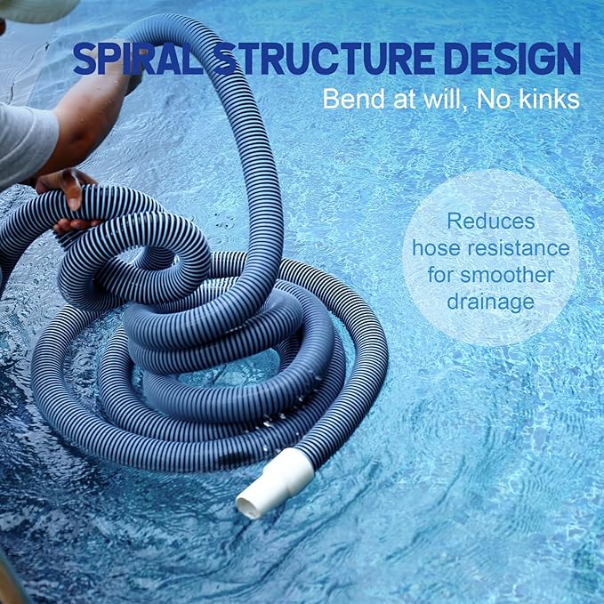 BEWAVE Pool Vacuum Hose, Above/In Ground Manual Heavy Duty Swimming Pool Hose with Swivel Cuff, 1-1/2 In x 30 Ft
