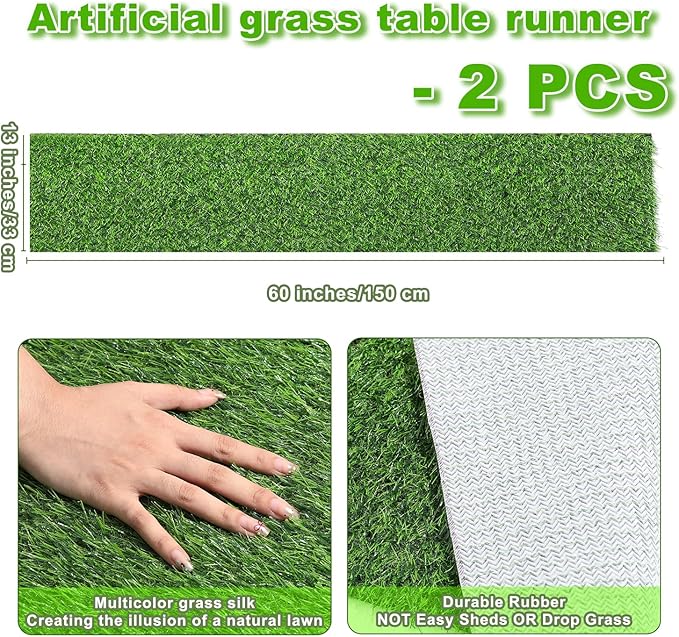 Artificial Grass Table Runner, 13 x 60 in Turf Table Runner - Realistic Faux Grass Runner for Golf Party, Wedding, Baby Shower, Indoor Outdoor Decor (2 Pack)