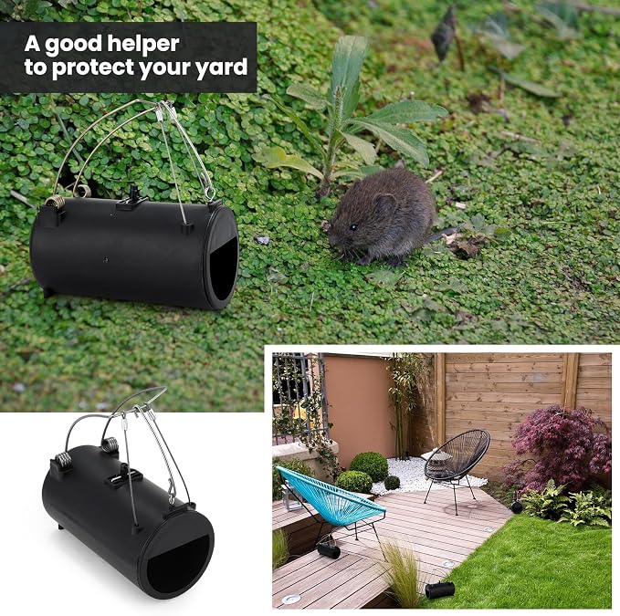 Qualirey 4 Pack Black Hole Gopher Trap 6.7 Inch Tunnel Mole Traps Gopher Killer Outdoor Vole Traps Rodent Rat Stations Reusable for Lawn Yard Garden