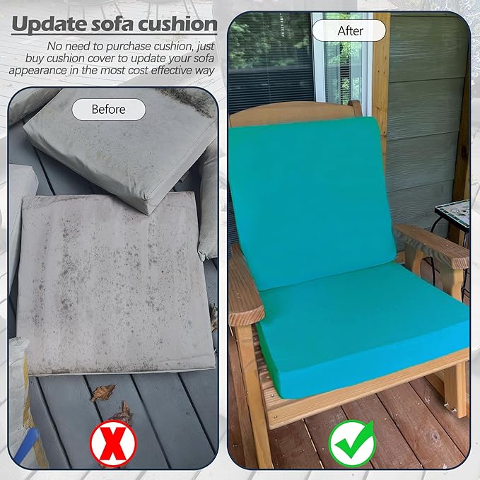 Sqodok Patio Cushion Covers, Waterproof Outdoor Cushion Covers Replacement, Patio Cushion Seat Slicovers for Sectional Sofa, Chair, Outdoor Wicker Patio Sofa (Sky Blue, 24"x22"x4"-4 Pack-Cover ONLY)
