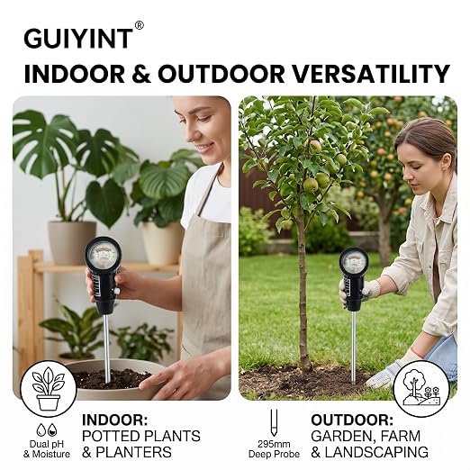 2-in-1 Soil pH and Moisture Meter, Replacement for Standard Soil Tester Probes - 295mm Long Electrode for Indoor/Outdoor Plants, Garden, Lawn, Farm