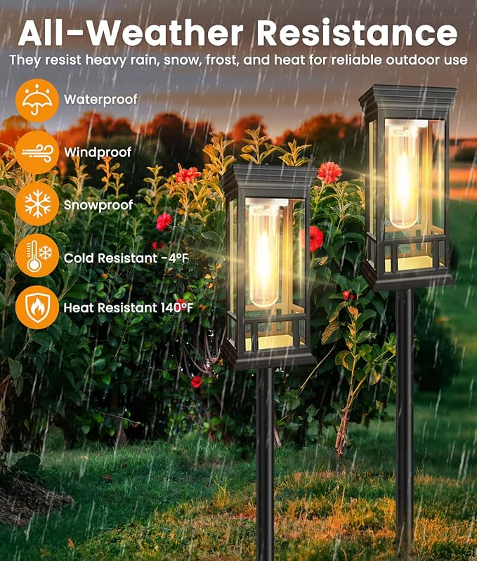 6 Pack Solar Pathway Lights Outdoor, Taller Bright Solar Path Lights Waterproof, Auto On/Off Solar Powered Garden Lights for Outside Landscape Path Yard Walkway Lawn Driveway Patio Lighting Decor