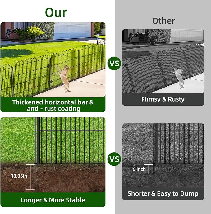 10 Panels No Dig Tall Decorative Garden Fence with Double Lock, 40 in(H) X 24 ft(L) Animal Barrier Fencing Outdoor for Yard,Rustproof Metal Garden Edging and Borders, Temporary Ground Stakes