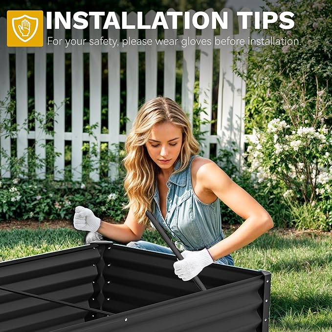 DWVO 2pcs 6 x 3 x 1.5 FT Raised Garden Bed Kit, Outdoor Galvanized Flower Bed with Gloves, Large Metal Planter Box for Vegetables, Flowers, Herbs, Fruits, Black