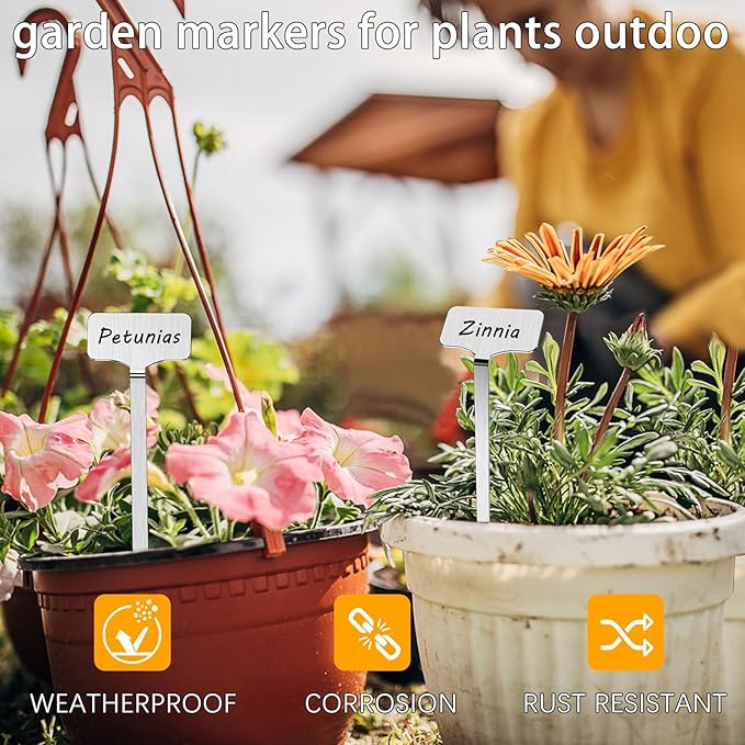 304 Stainless Steel Plant Label, 10 Waterproof Metal Plant Label Stakes and Marker Pen, 7.87" Garden Markers for Outdoor Indoor Plants Identification.