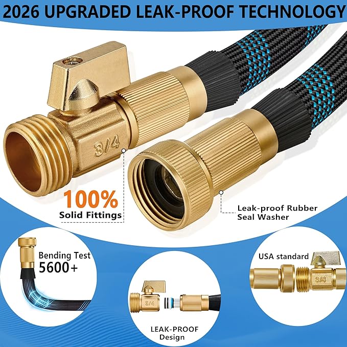 100 ft Garden Hose - 2026 New Upgraded Flexible Water Hose - Ultra Lightweight Kink-free Car Washing Pipe with 10 Function Sprayer and 3/4" Solid Brass Fittings - Durable,Leak proof Garden Hoses