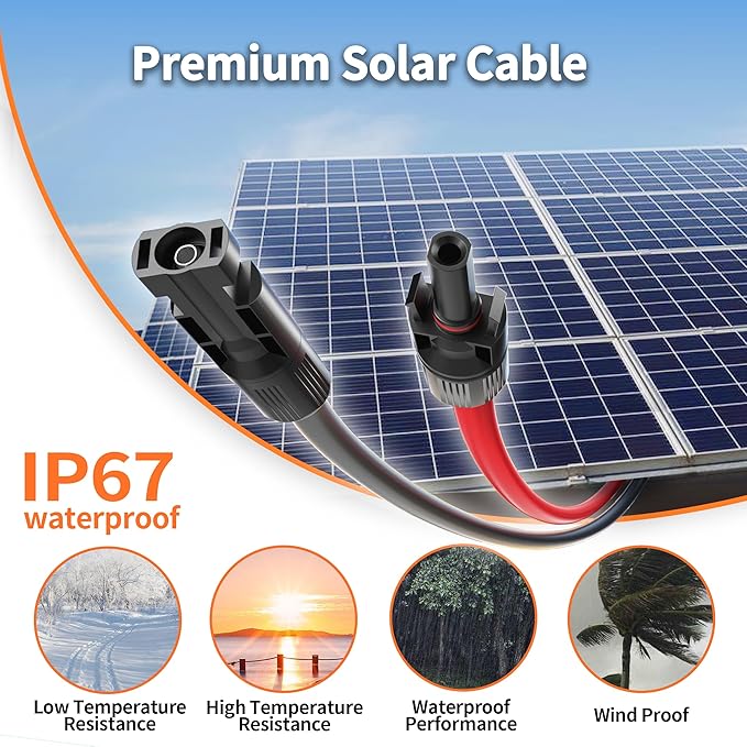 energeaster 10AWG Solar Cable with Pair of Connectors Solar Panel Adaptor Kit Tool, Extension Cable,10 Gauge Wire,Red and Black(20FT Red + 20FT Black)
