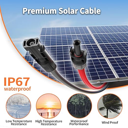 energeaster 10AWG Solar Extension Cable with Pair of Connectors Solar Panel Adaptor Kit Tool, Solar Panel Extension Cable,10 Gauge Wire,Red and Black(10FT Red + 10FT Black)