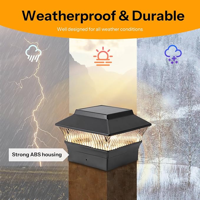 8 Pack Solar Post Cap Lights - Classic #1: for Flat Surfaces & 4x4 Vinyl, Also Fits 4x6 Wood (Sits-On-Top), 25 Lumen 3000K Warm White, Outdoor Deck Fence Light, Waterproof, Matte Black