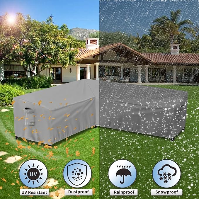 PureFit Outdoor Sectional Sofa Cover Waterproof L Shaped Patio Furniture Covers for Deck, Lawn and Backyard, 104”x83” Right Facing, Gray