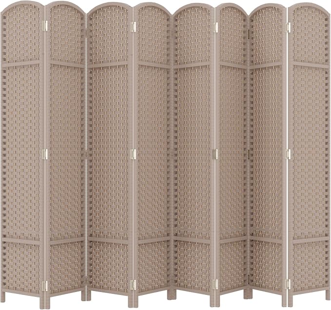 Room Divider 8 Panel Screen 5.6 Ft Tall Partition Room Dividers Beige Privacy Screens Folding Room Separation Free Standing Waterproof Wood Frame Wall Divider