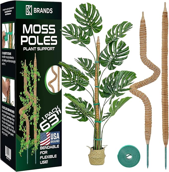 63'' Bendable Moss Pole Monstera Plant Support for Large Climbing Indoor Plants - Stakes for Potted Climbers - Tall Sticks Indoor Trellis for Houseplants - Accessories for Monstera Pot