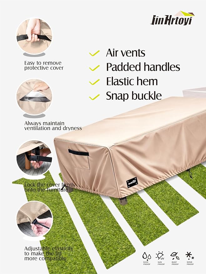 JinHrtoyi Patio Square Table Cover,32Wx32Dx16H Inches 100% Waterproof Heavy Duty Outdoor Coffee Table Cover,Light Brown Minimalism Style Outdoor Furniture Covers