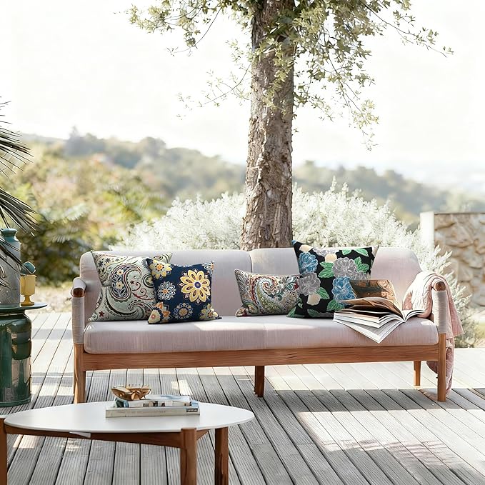 LVTXIII 2 Pack Outdoor Pillow Covers ONLY 18x18 Inch, Water-Repellent Square Decorative Cushion Covers for Patio Furniture, Garden, Sofa, Paisley Light Cyan