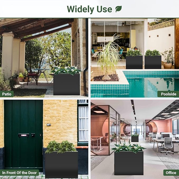 Metal Planter Box 30” x 12” x 24”, Heavy Duty Tall Rectangle Planter Box with with Drainage Holes & Rust-Proof Coating, Modern Outdoor/Indoor Black Planter Box for Porch, Garden, Patio, Yard