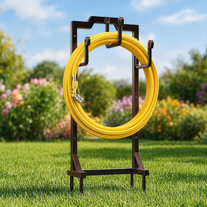 Skycarper Garden Hose Reel Holder Water Hose Hanger Organizer Stand,Bronze
