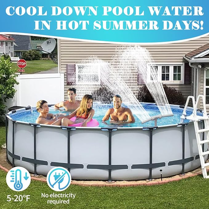 KLLEYNA Dual Spray Pool Fountains for Above-Inground Swimming-Pool - Telescopic 15-22" Pipe Height, Summer Waterfall Cooler Improve Circulation,Pool Sprinkler Decor Adjustable Pressure (Light Gray)