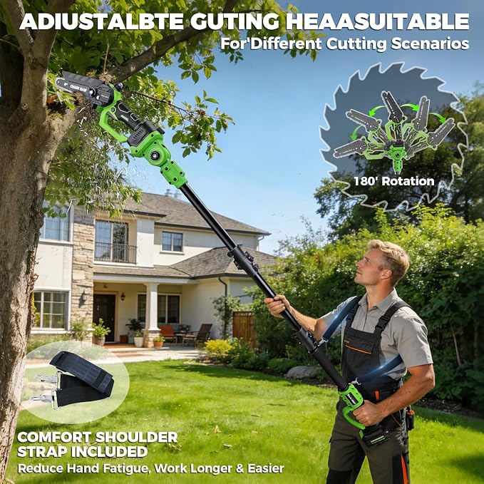 4-in-1 Electric Pole Saw & Pruning Shears, 6 Inch Pole Saws for Tree Trimming, Cordless Pruning Shears with Lightweight 15ft Extension Pole, 2 * 4.0Ah Battery Powered Pole Saw Pole Pruner for Garden