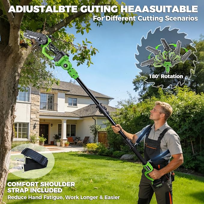 2-in-1 Electric Pole Saws for Tree Trimming, 6 Inch Mini Chainsaw Cordless with Lightweight Extension Pole, 2 * 4.0Ah Battery Powered Pole Chain Saw, 15ft Max Reach for Tree Trimmer Wood Cutting